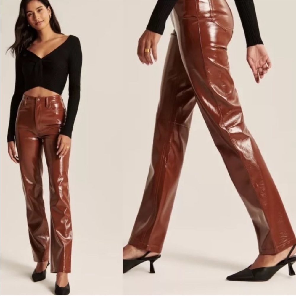 NWT Abercrombie & Fitch Patent Leather 90s Straight Pant Ultra High Rise Size 29